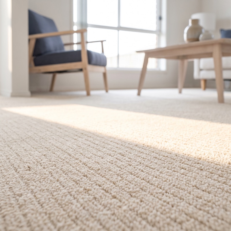 Deep-pile cream carpet in a sunlit living room